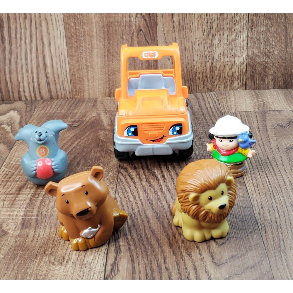 Fisher Price Little People Zoo Safari Animals Person Vehicle Lot of 5